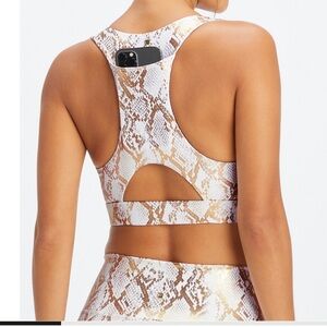 NWT Fabletics On-The-Go Midi Medium Impact Sports Bra Copper Foil Snake XL 12-14